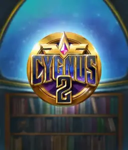 Experience the captivating visuals of ELK Studios' Cygnus 2 Slot, showcasing a luxurious emblem with a vibrant color scheme. Set against a starlit library setting, this image conjures the theme of mystical exploration. 